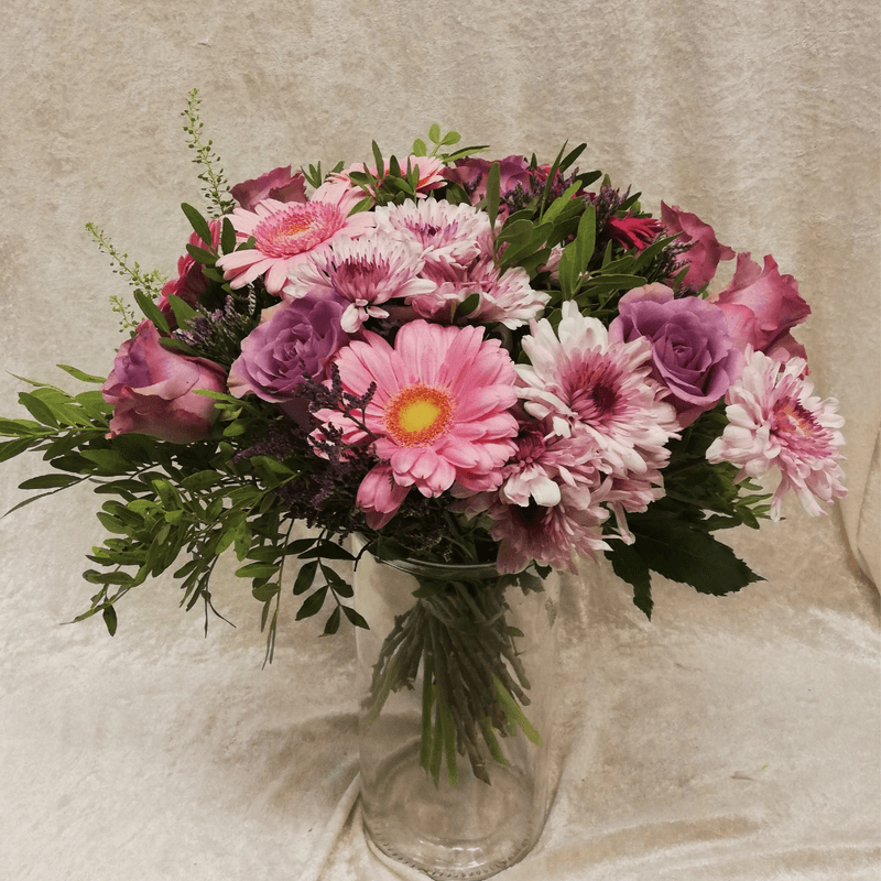 Bukett i lilla og rosa toner